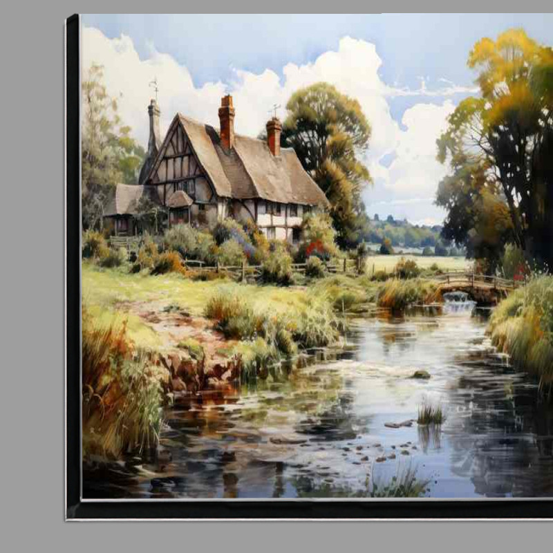 Buy Di-Bond : (English Charm Picturesque Watercolour Riverside Cottage)