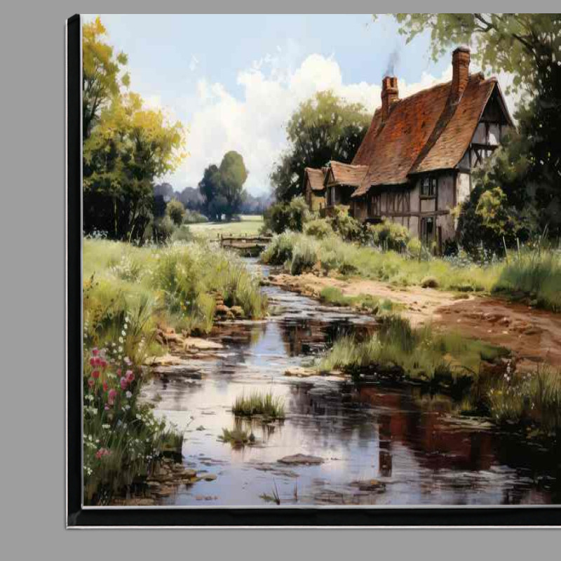 Buy Di-Bond : (Picturesque English Cottage Riverside Watercolour Beauty)