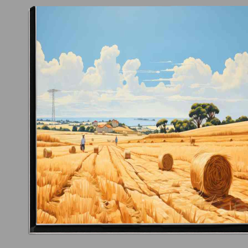 Buy Di-Bond : (Picturesque Harvest Golden Hay Bales Fields)