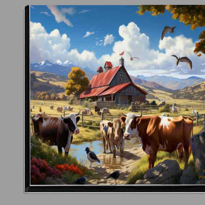 Buy Di-Bond : (Rustic Charm Cows Roaming Classic Farm)