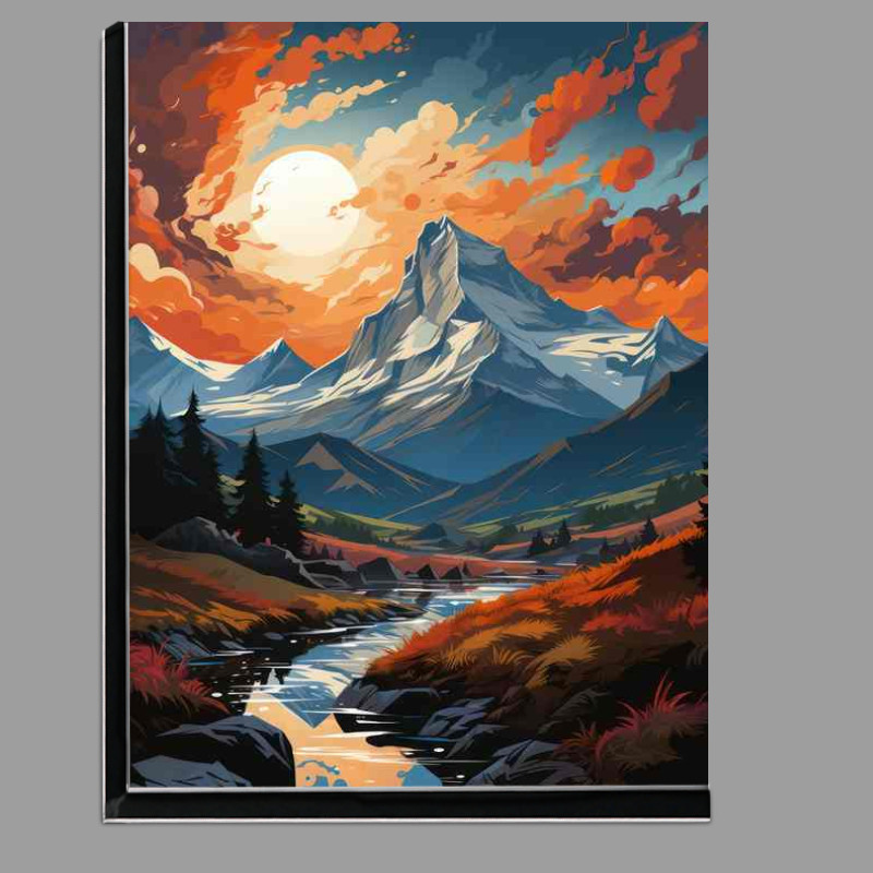 Buy Di-Bond : (Amber Sunset Graces Mountains and River)