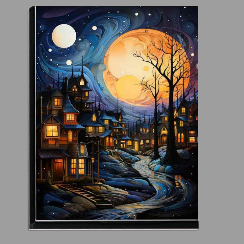 Buy Di-Bond : (Dreamy Dusk Starry Night Over Village Roofs)