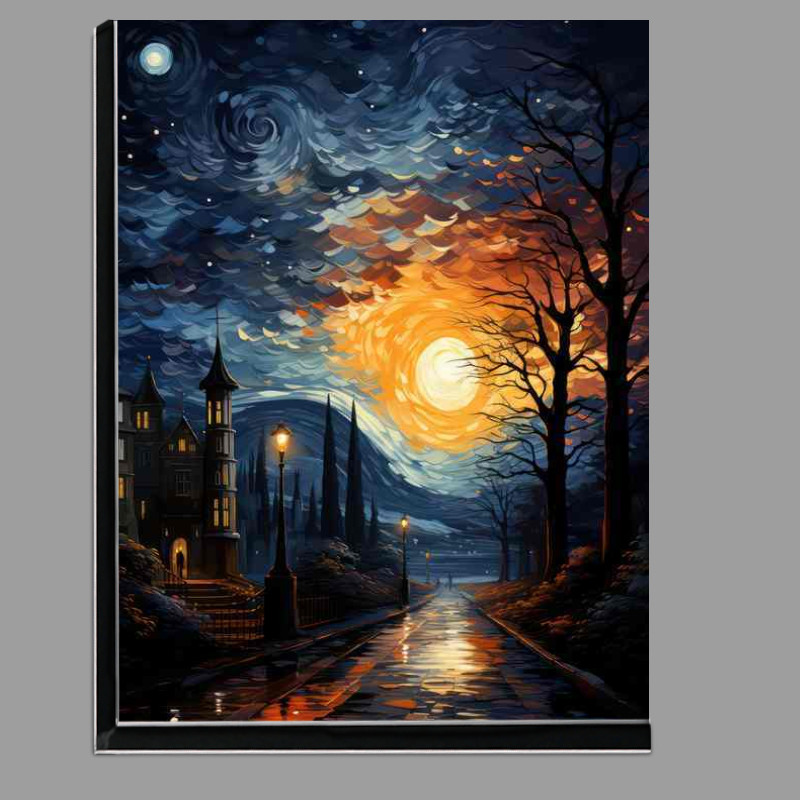 Buy Di-Bond : (Dreamy Dusk Starry Night Over the Roofs)