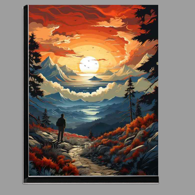 Buy Di-Bond : (Dusk Sunset Casts Glow on Mountains and River)