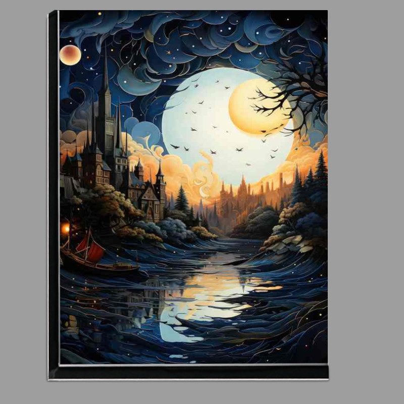 Buy Di-Bond : (Ethereal Glow Shines on the Starry Night Village)