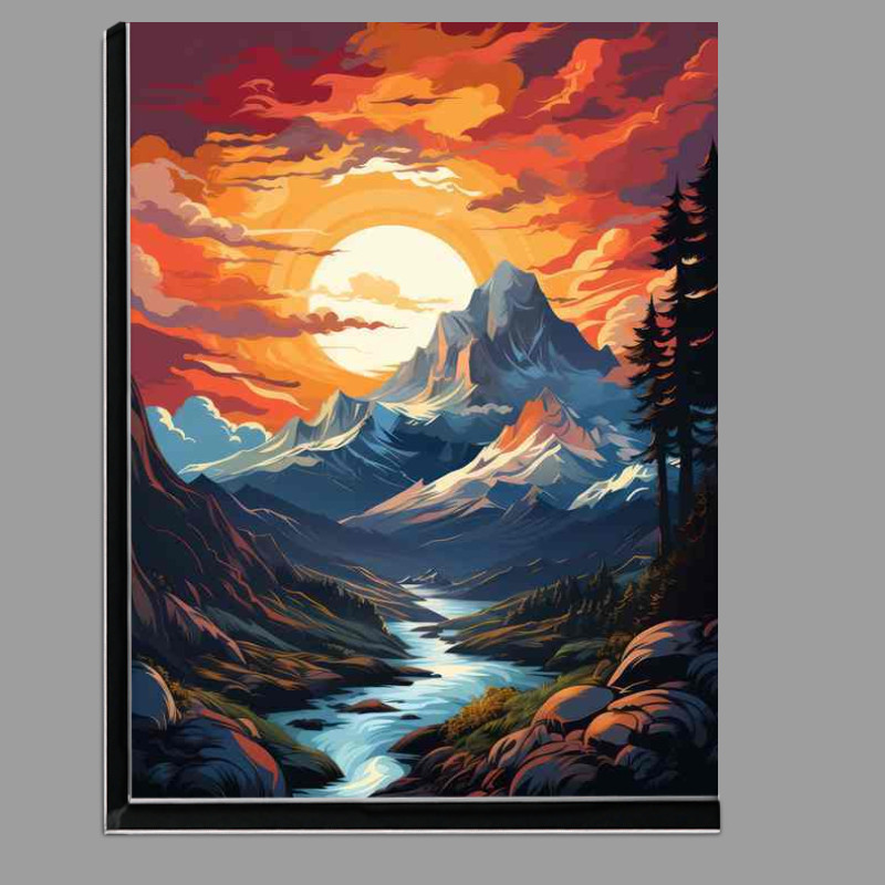 Buy Di-Bond : (Fiery Fusion Sunset Unites Mountains and Serene River)