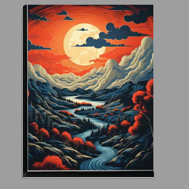 Buy Di-Bond : (Illuminated Peaks Sunset’s Glory Over Mountains and River)
