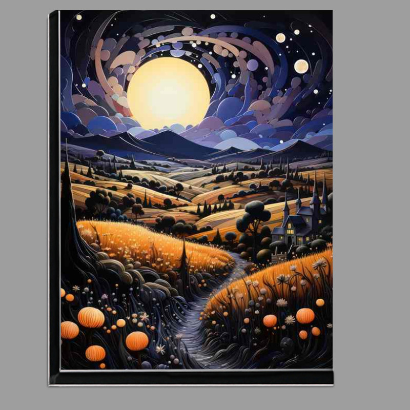 Buy Di-Bond : (Nocturnal Serenity Moonlight Graces the Rural Landscape)
