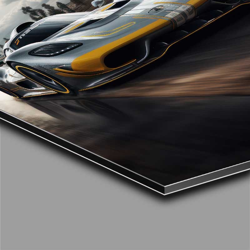 Buy Di-Bond : (Grey And Yellow Sports Car Flying Along The Road)