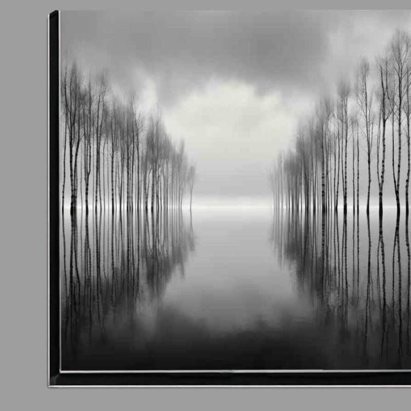 Buy Di-Bond : (Quiet Waterside Reverie Reflecting Trees in black and white)