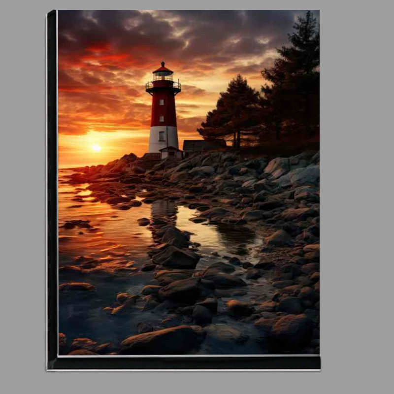 Buy Di-Bond : (Lighthouse Silhouette in the Evening Sunset)
