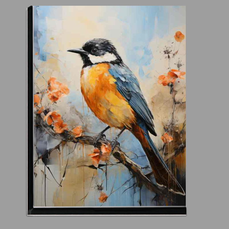 Buy Di-Bond : (Blue tit on a perch with orange flowers)