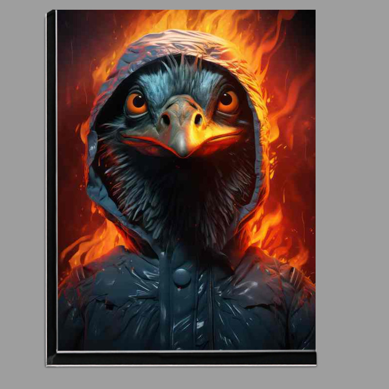 Buy Di-Bond : (Emu in the hoodie with flames in the background)