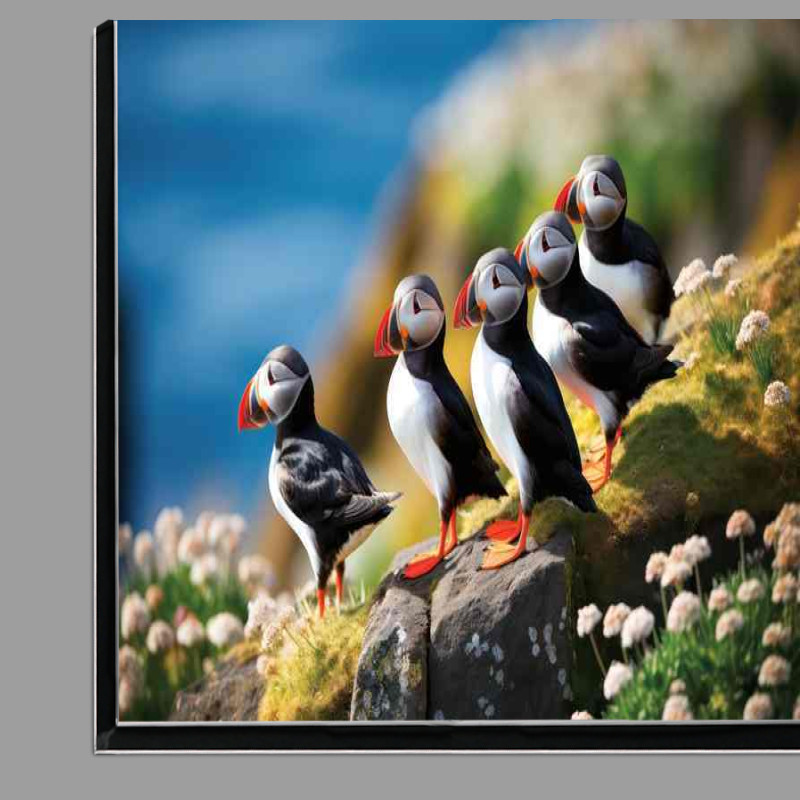 Buy Di-Bond : (A group of puffins on the cliffs)