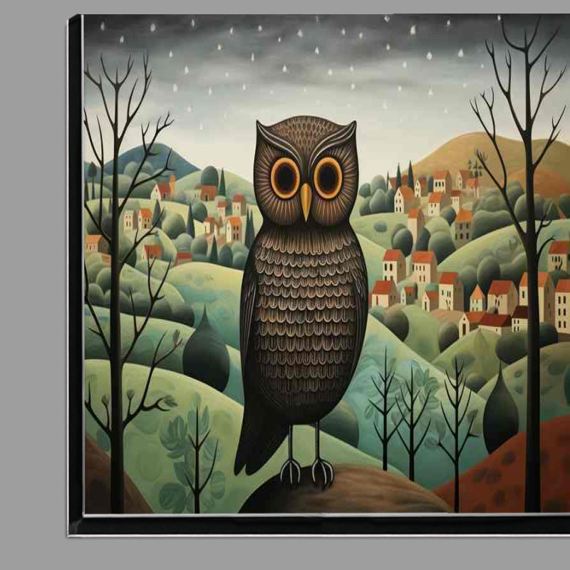 Buy Di-Bond : (Owl on a rock waiting for prey in the countryside)
