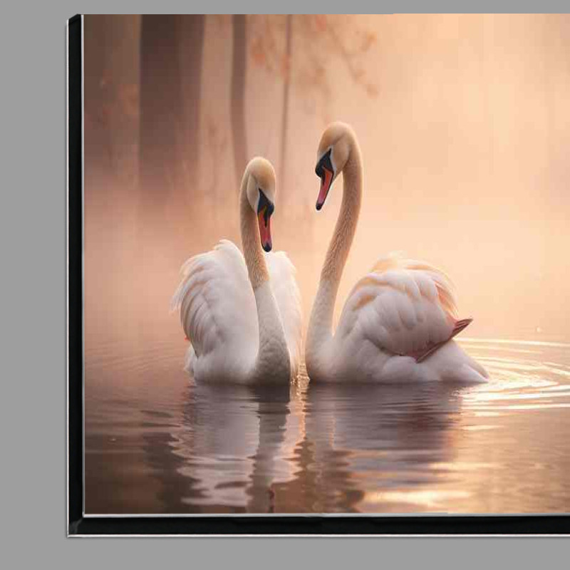 Buy Di-Bond : (Swans swimming in the morning mist)