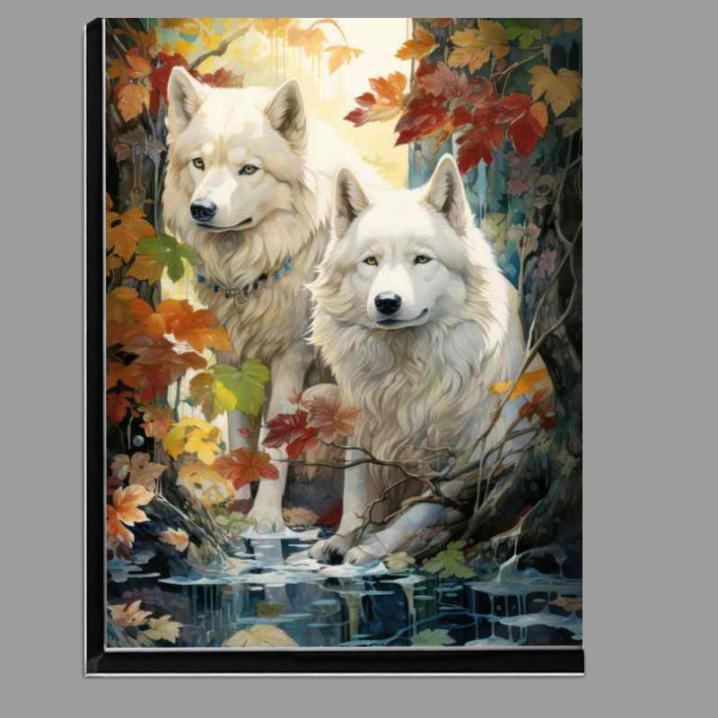 Buy Di-Bond : (White Dogs by the stream in the woods)