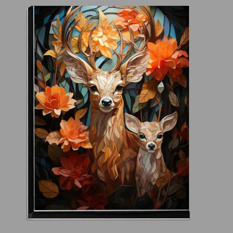 Buy Di-Bond : (Deer and a cub with flowers and abstract style)
