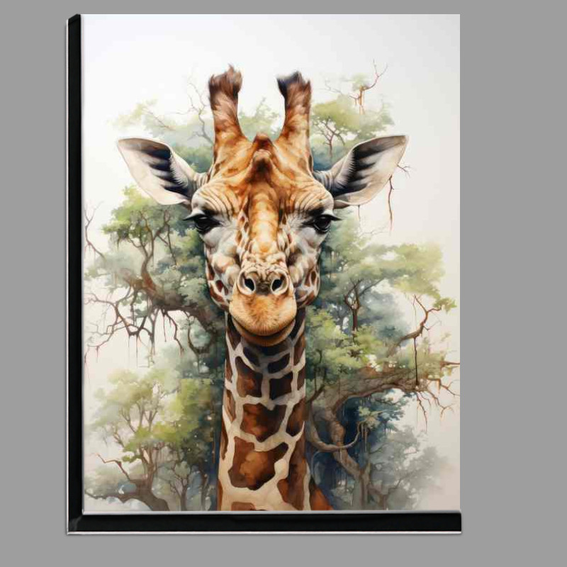 Buy Di-Bond : (Giraffe facing the horizon with trees in the background)