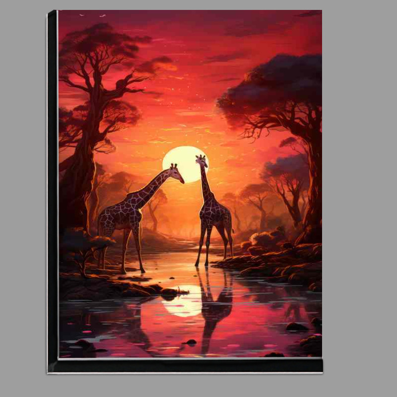 Buy Di-Bond : (Griaffe on the african savanna during the sunsetting)