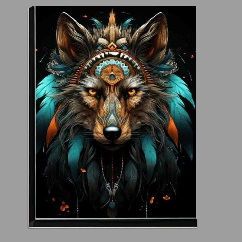 Buy Di-Bond : (Indian wolf with feathers and a black background)