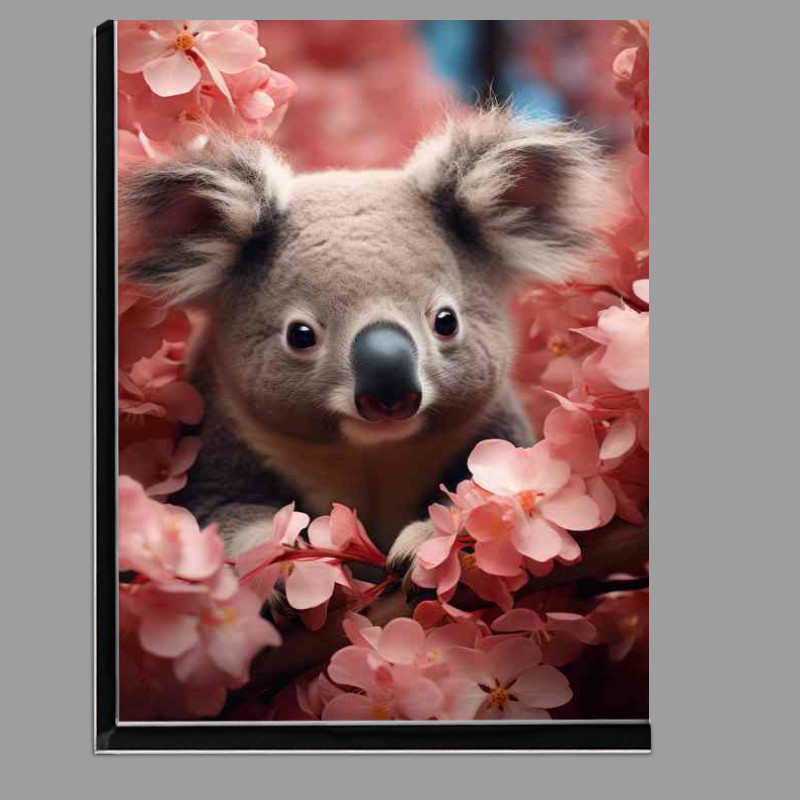 Buy Di-Bond : (Koala sitting in the nest of the pink flowers in bloom)