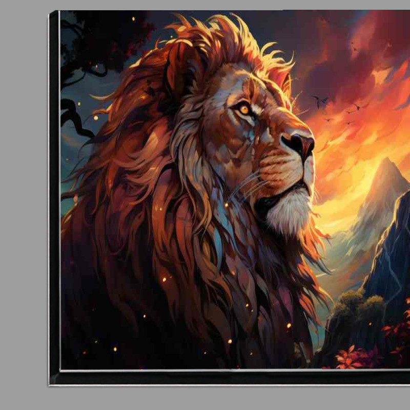 Buy Di-Bond : (A Lion is standing on top of a rock while the sun is setting)