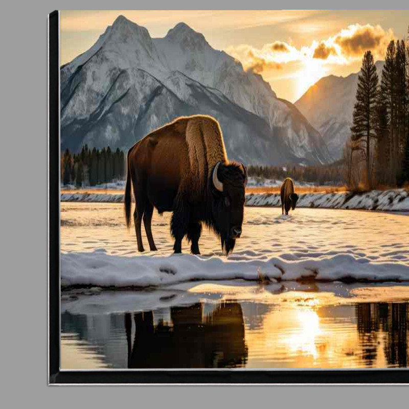 Buy Di-Bond : (Buffalo taking to drinking some water besides the mountains)