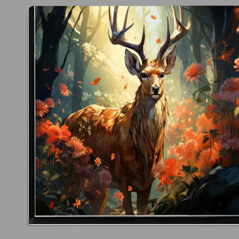 Buy Di-Bond : (Deer in the forest looking through the flowers)