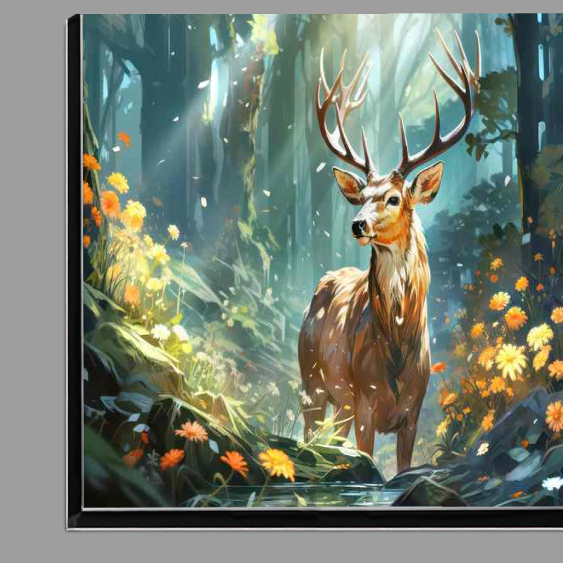 Buy Di-Bond : (Deer walking in the stream in the woodland)