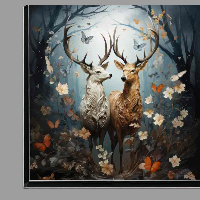 Buy Di-Bond : (Deers surrounded by butterflys and flowers art style)