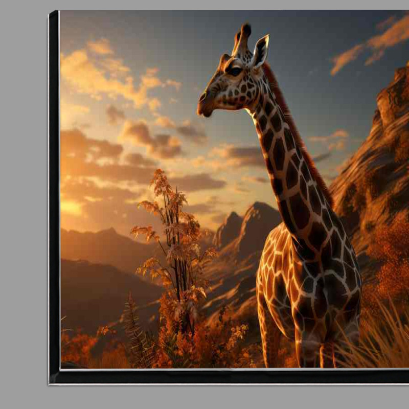 Buy Di-Bond : (Giraffe in the evening beside the mountains)