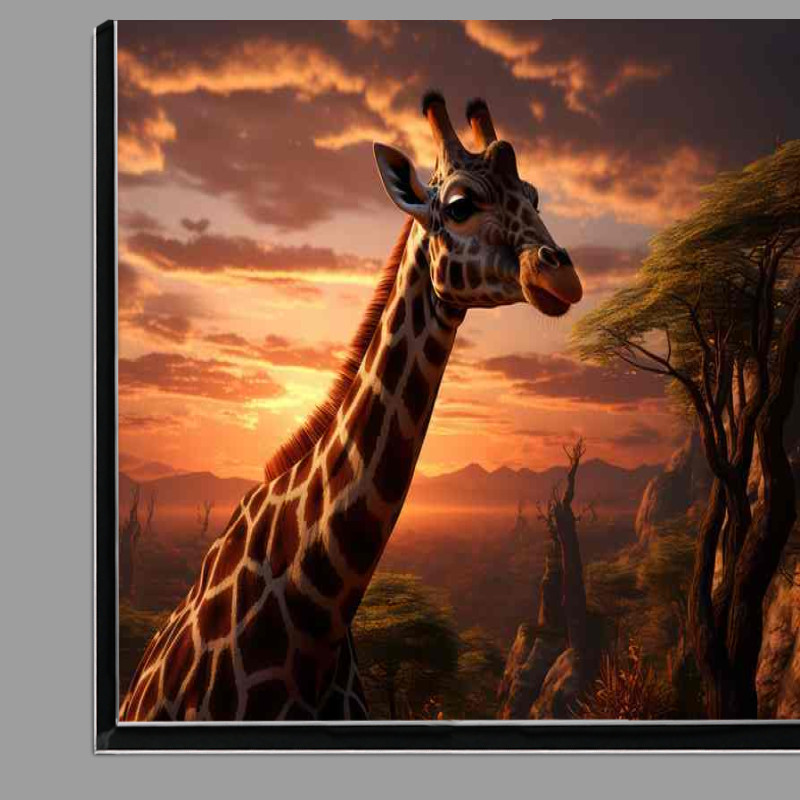Buy Di-Bond : (Giraffe in the savanna at sunset time)