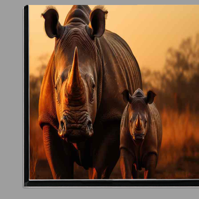 Buy Di-Bond : (Rhino with her calf in the african savanna)