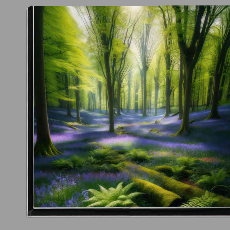 Buy Di-Bond : (Bluebell field with green trees and sun shining through)