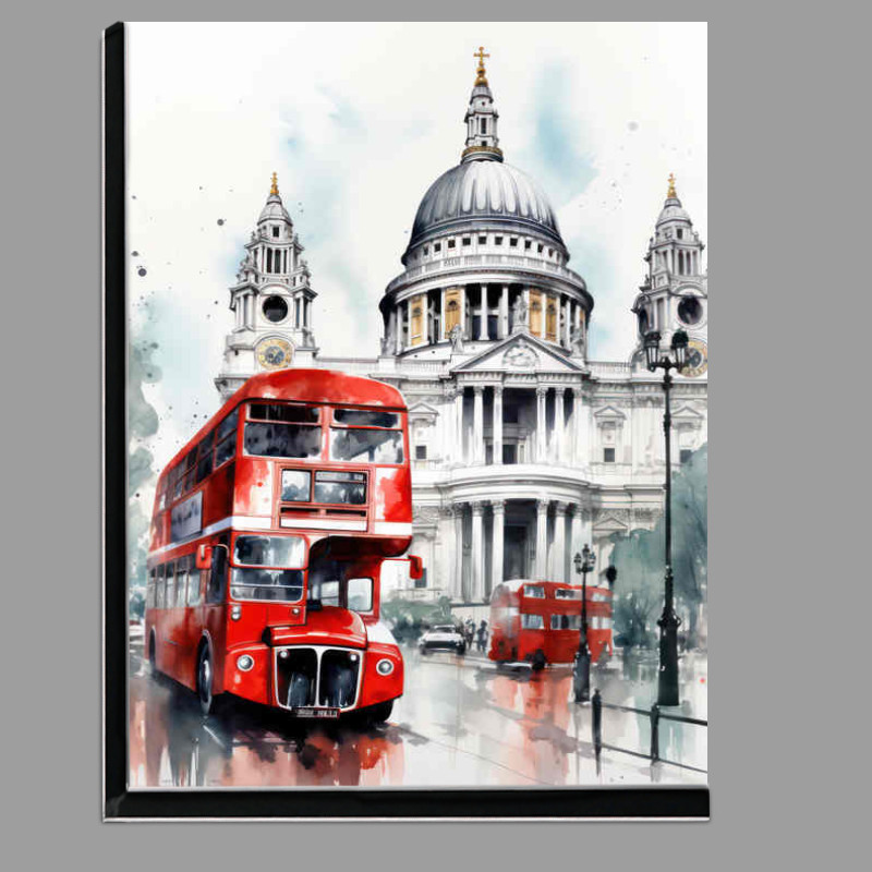 Buy Di-Bond : (A drawing in watercolor of a red bus with big windows)