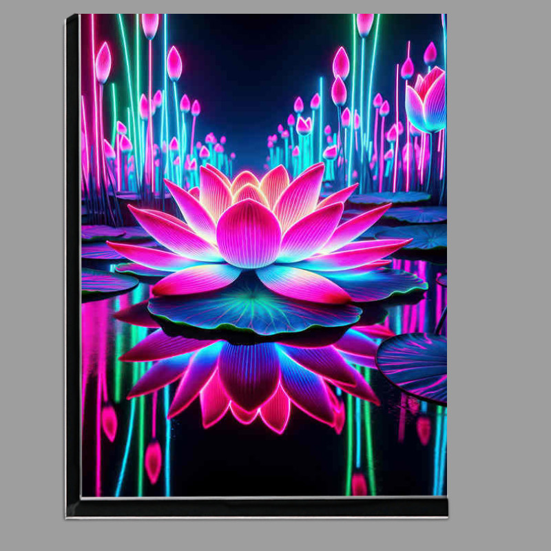 Buy Di-Bond : (Lotus flower illuminated in neon pink and blue hues)