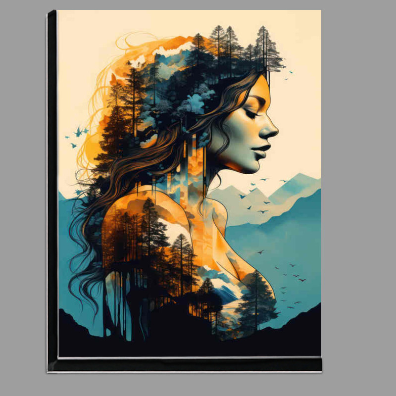 Buy Di-Bond : (Beautiful woman silhouettes trees and mountas art style)
