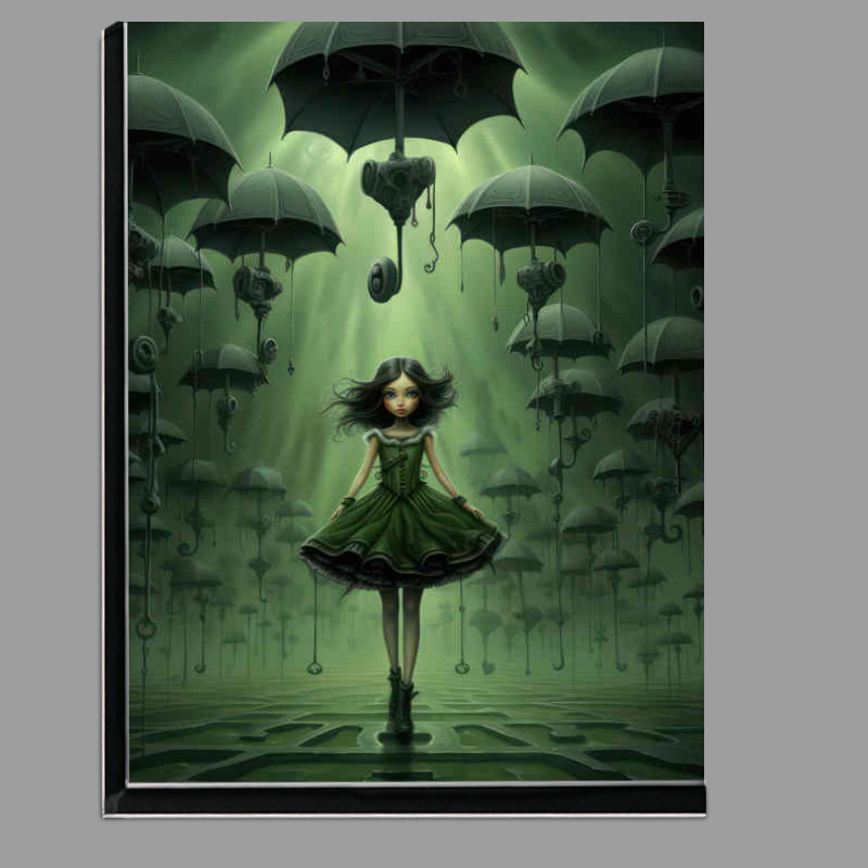 Buy Di-Bond : (Lirl in green dress surrounded by umberellas art style)
