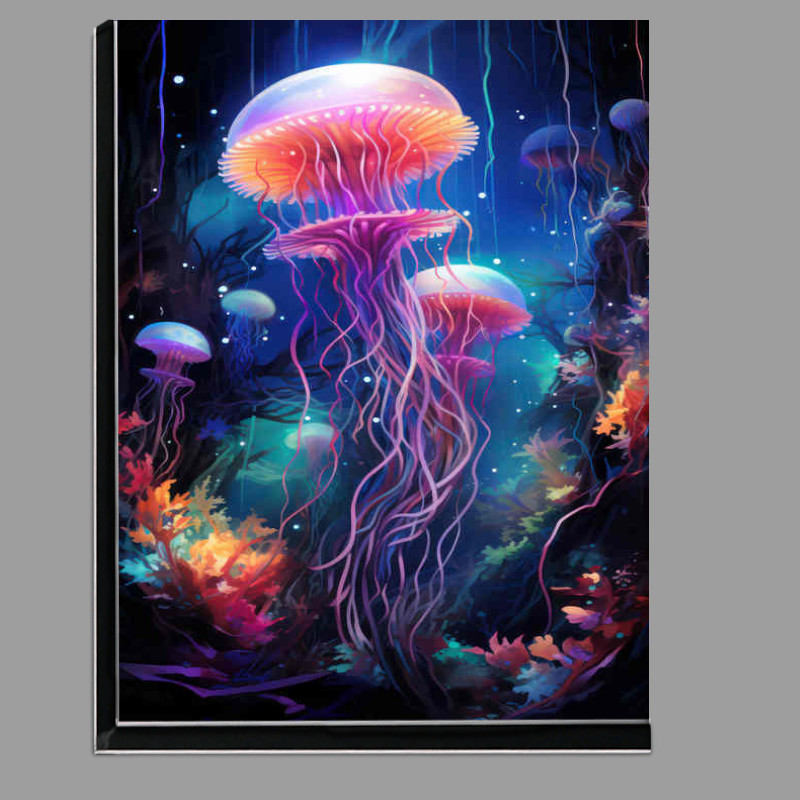 Buy Di-Bond : (Jellyfish at night on the coral floor)
