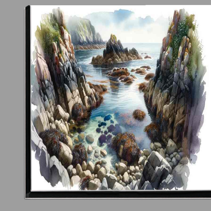 Buy Di-Bond : (Watercolour Rocky Cove A secluded cove reveals rock pools)