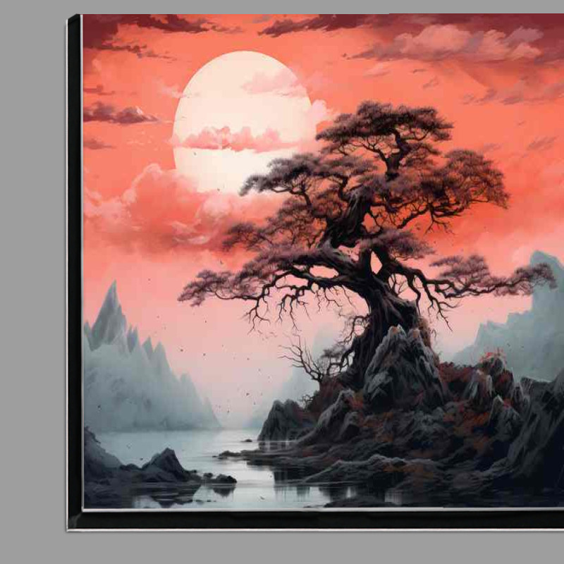 Buy Di-Bond : (Lone single tree with full moon and a river by the side)