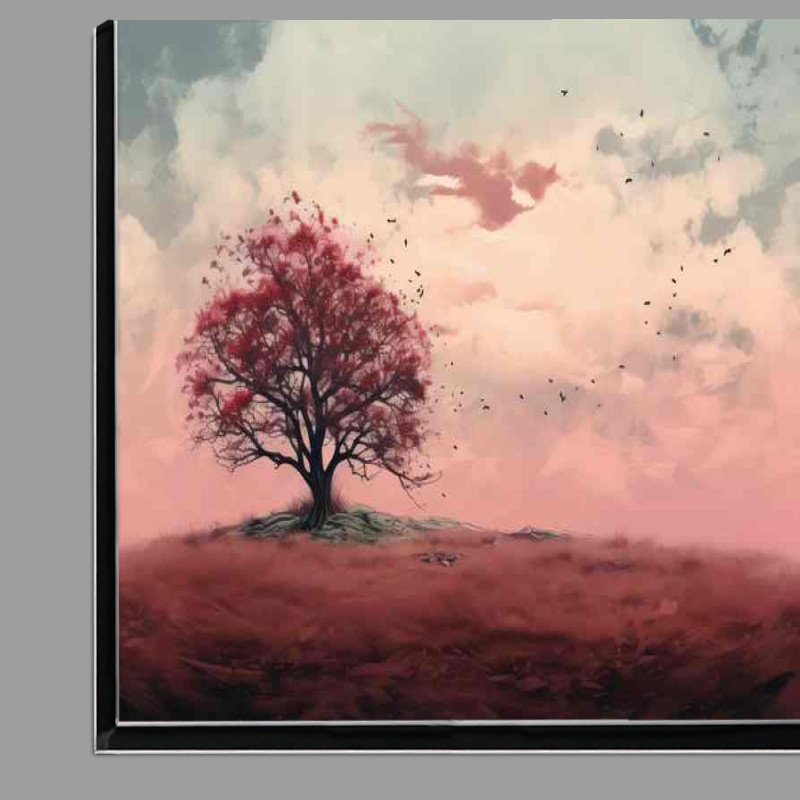 Buy Di-Bond : (Painted single red tree on a hil top in the wind)