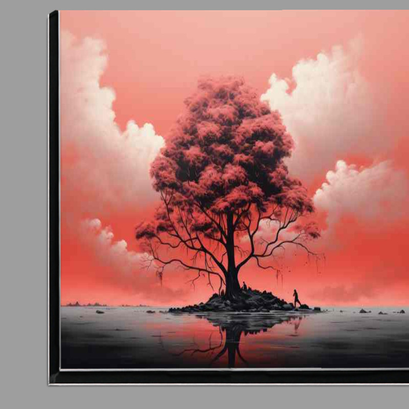 Buy Di-Bond : (Single lonely tree with red sky and white clouds)