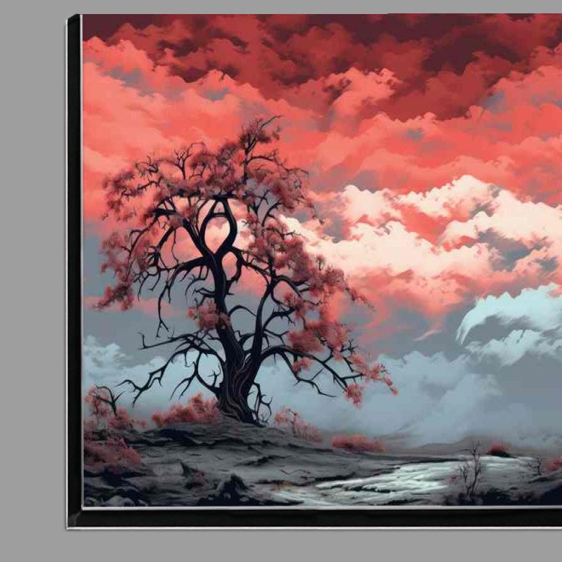 Buy Di-Bond : (Single treewith red sky and evening drawing close)