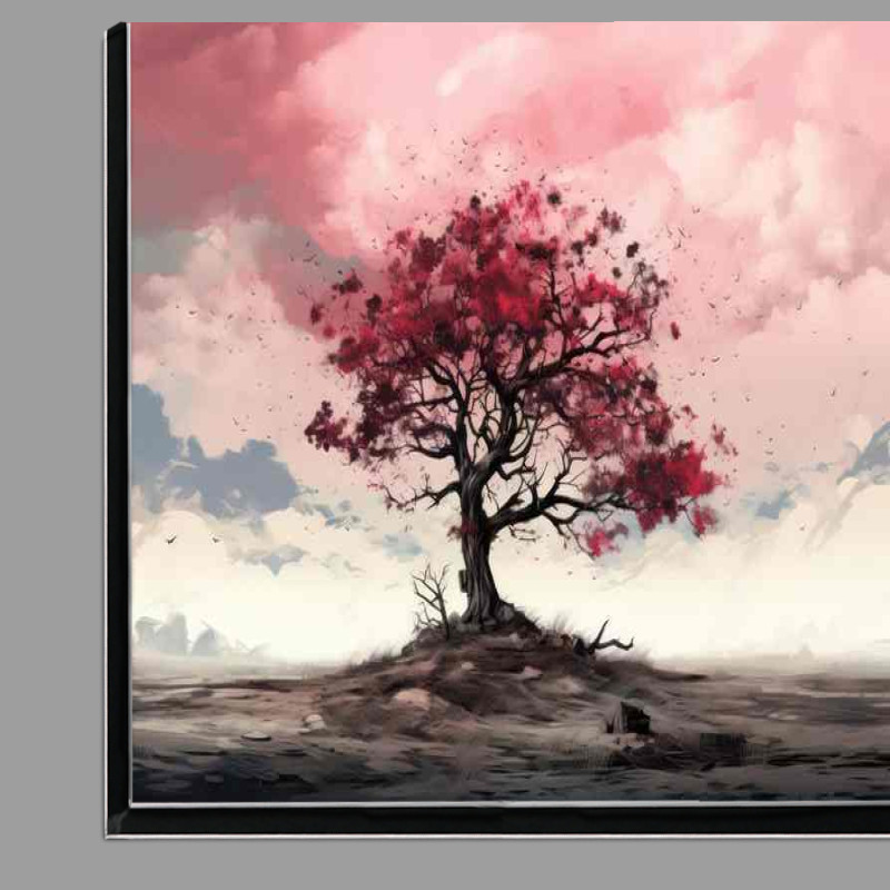 Buy Di-Bond : (Solitary Red tree with leaves blustering around In the wind)