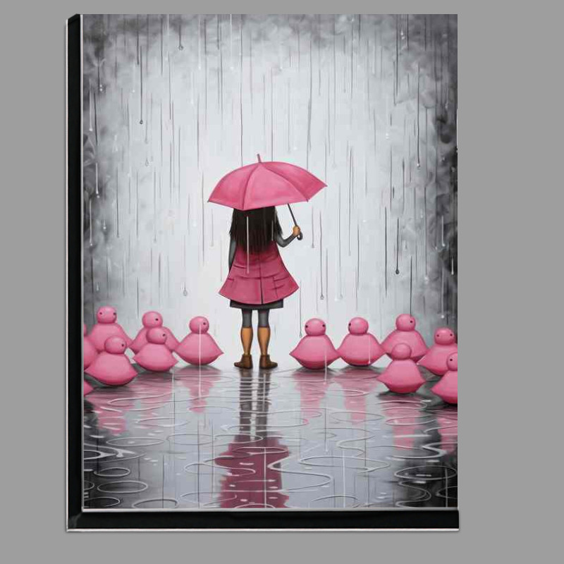 Buy Di-Bond : (Girl In Pink In The Rain Holding Umberella)
