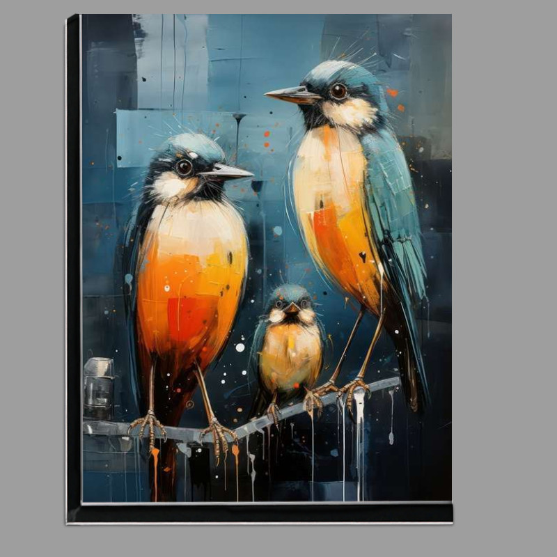 Buy Di-Bond : (Three Painted Birds on a perch with a blue background)