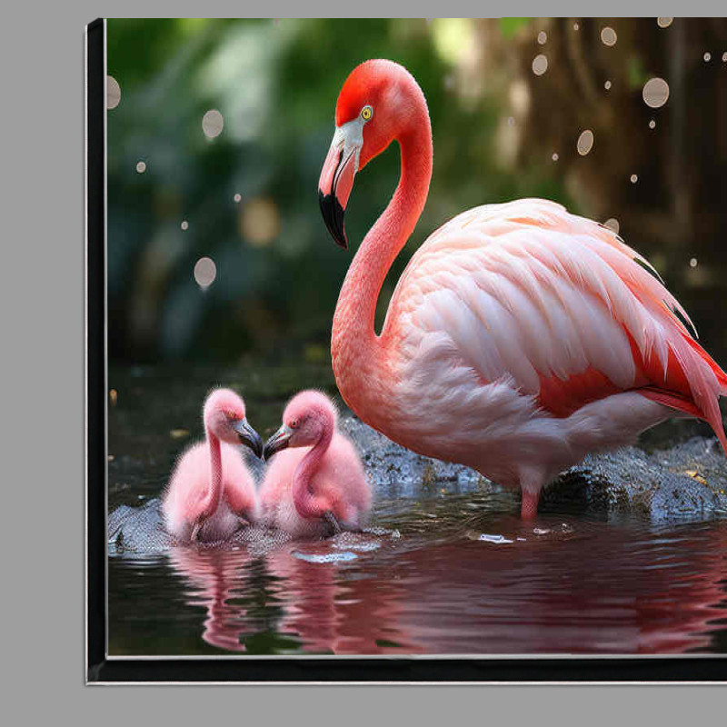 Buy Di-Bond : (Mother falmingo with her two babies on the water)