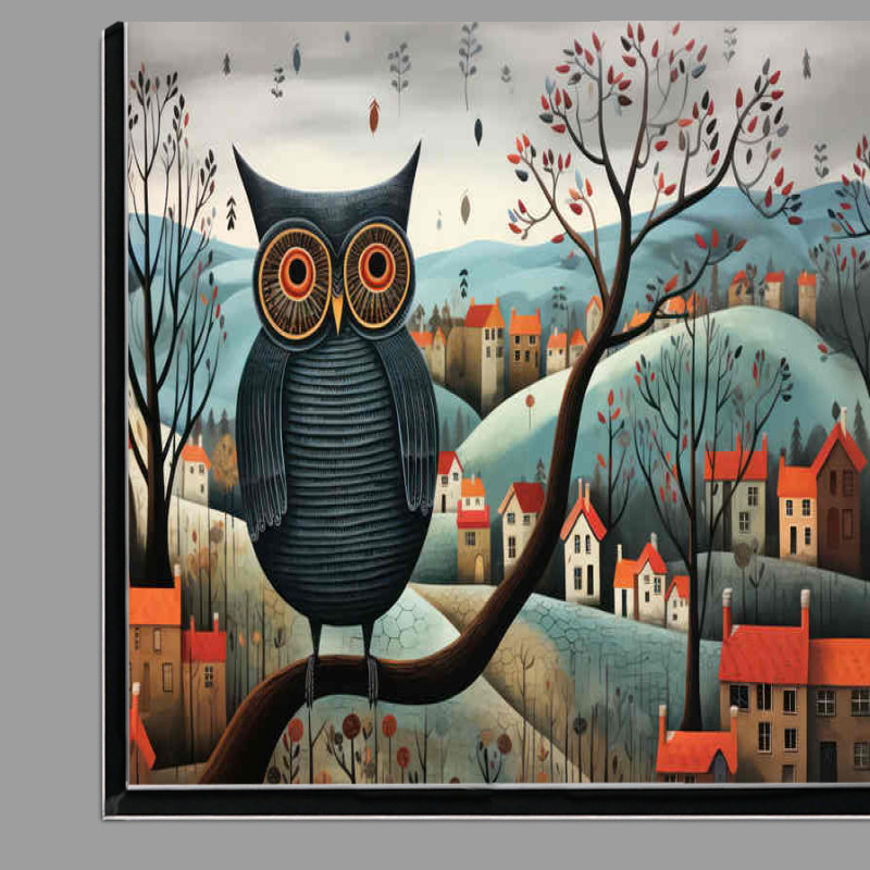 Buy Di-Bond : (Painted style Owl In the countryside on a perch)